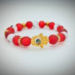 Pulsera triple protección con mano de Fátima en chapa de oro