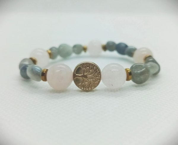 2025/08/1001182359.jpg Pulsera elástica de árbol de la vida con labradorita, cuarzo rosa y hematita dorada