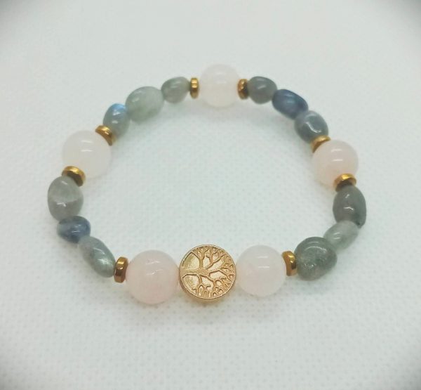 2025/08/1001182361.jpg Pulsera elástica de árbol de la vida con labradorita, cuarzo rosa y hematita dorada