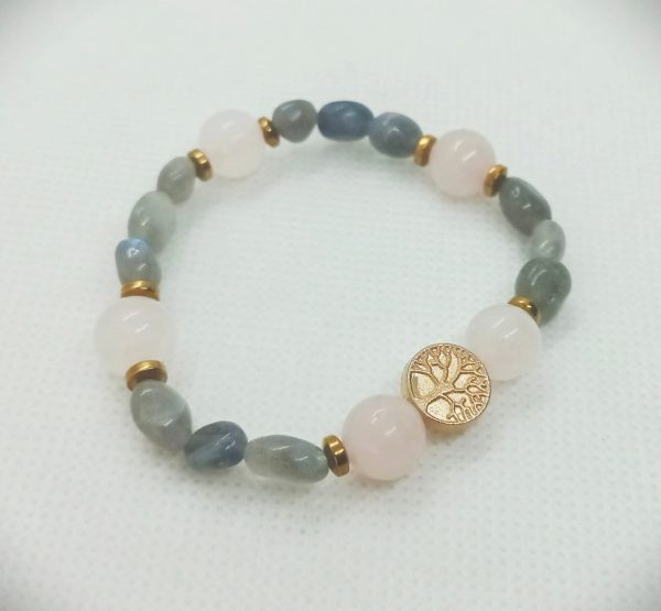 2025/08/1001182362.jpg Pulsera elástica de árbol de la vida con labradorita, cuarzo rosa y hematita dorada
