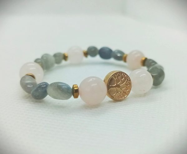 2025/08/1001182363.jpg Pulsera elástica de árbol de la vida con labradorita, cuarzo rosa y hematita dorada