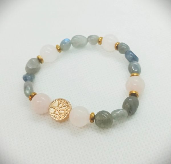 2025/08/1001182365.jpg Pulsera elástica de árbol de la vida con labradorita, cuarzo rosa y hematita dorada