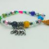 Pulsera ajustable de ojos turcos, cristales facetados, hematitas y dije de Elefante plateado