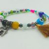Pulsera ajustable de ojos turcos, cristales facetados, hematitas y dije de Elefante plateado