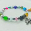 Pulsera ajustable de ojos turcos, cristales facetados, hematitas y dije de Elefante plateado
