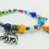 Pulsera ajustable de ojos turcos, cristales facetados, hematitas y dije de Elefante plateado