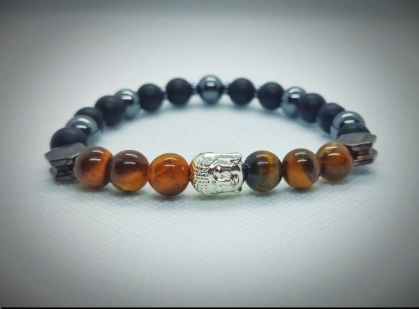 2026/01/1002582065.jpg Pulsera de Buda plateado con piedras naturales ónix, hematita y ojo de tigre