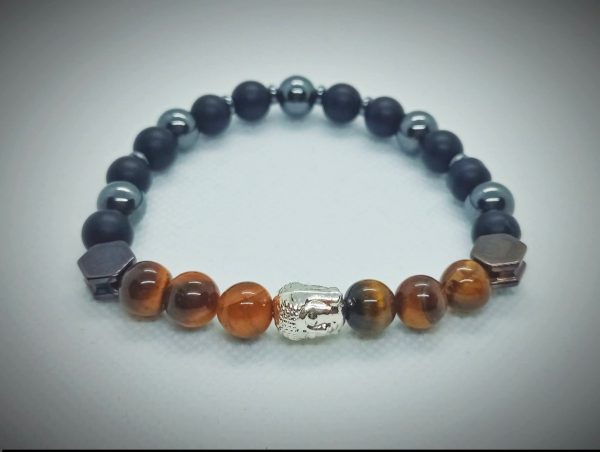 2026/01/1002582069.jpg Pulsera de Buda plateado con piedras naturales ónix, hematita y ojo de tigre
