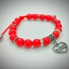 Pulsera ajustable de piedras naturales howlita roja, separadores de hematita y dije colgante de corazón-love plateado